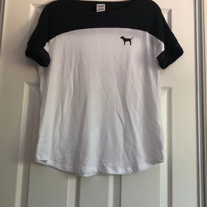 VS Pink.  Black and white short sleeve T-shirt.